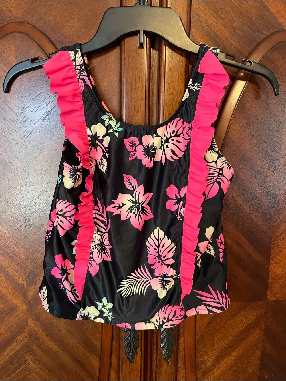Hurley Black and Hot Pink Floral Two-Piece Swim Set